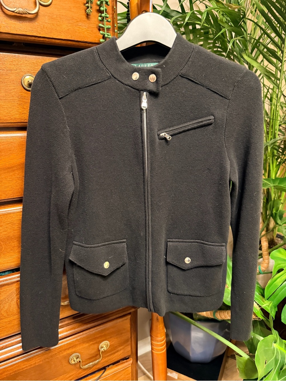 Ralph Lauren Black Knit Zip-Front Women's Jacket